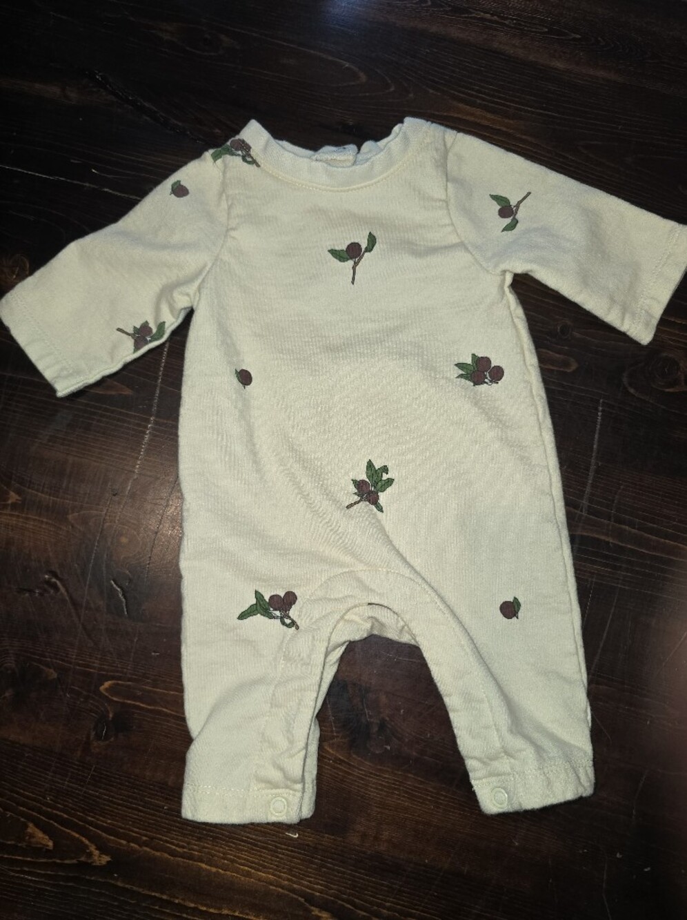 The Blueberry Hill Cream Cherry Botanical Romper | Long Sleeve One-Piece